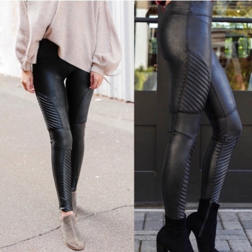 Spanx Faux Leather Moto Leggings in S - PETITE